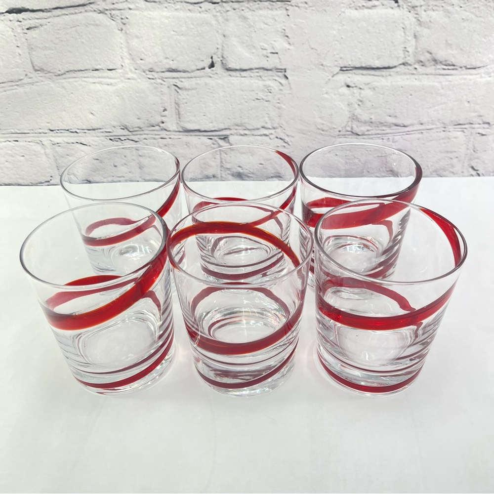 Pier 1 Retired Red Swirl Hand Blown 12 Oz Tumblers Set of 6 - Picture 8 of 8